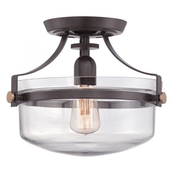 QZ-PENN-STATION-F-WT Penn Station 1 Light Semi Flush – Western Bronze Elstead - Mega RABATY w koszyku %