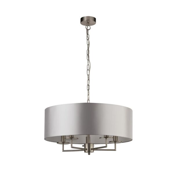 4785-5SS Knightsbridge 5Lt Lampa wisząca - satyna srebrny, Faux Silk Shade Searchlight