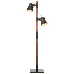 82156/46 Lampa podłogowa Plow 2-płomienie czarna stal / drewno