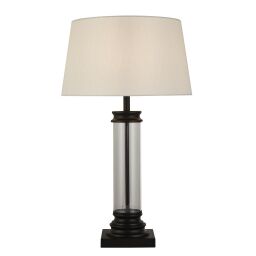 EU5141BK Pedestal Lampa stołowa - czarny Metal, szkło & Fabric Shade Searchlight