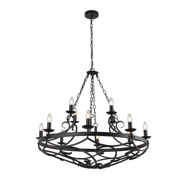 8912-12BK Cartwheel III 12Lt Lampa wisząca - czarny Wrought Iron Searchlight