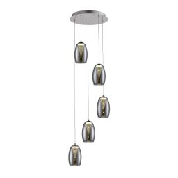 G60773/93 Lampa wisząca Metropolis LED 5 płomieni chrom / szkło dymione easyDim