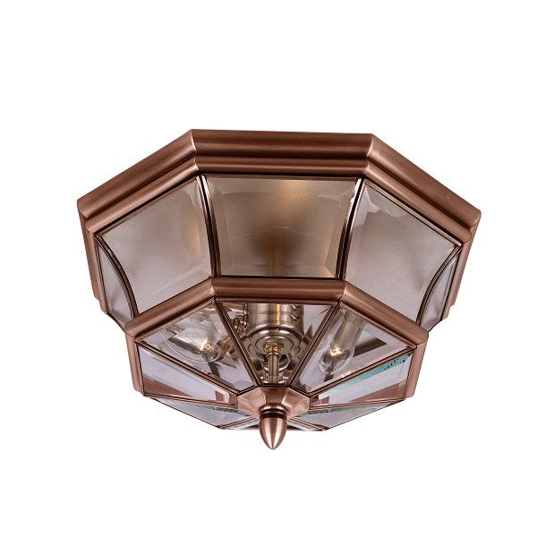 QZ-NEWBURY-F-AC Newbury 3 Light Flush Mount — postarzana miedź Elstead - Mega RABATY w koszyku %