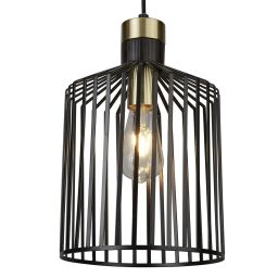 9413BK Bird Cage Lampa wisząca - czarny Metal & satyna Brass Searchlight